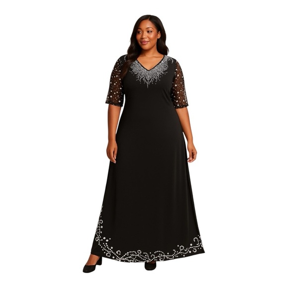 Black Embellished Maxi Dress – Size XL – Tall Girl Friendly – NWOT - Picture 1 of 9
